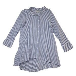 Habitat Top Women's Small Blue White‎ Striped Button Up Asymmetrical Lagenlook
